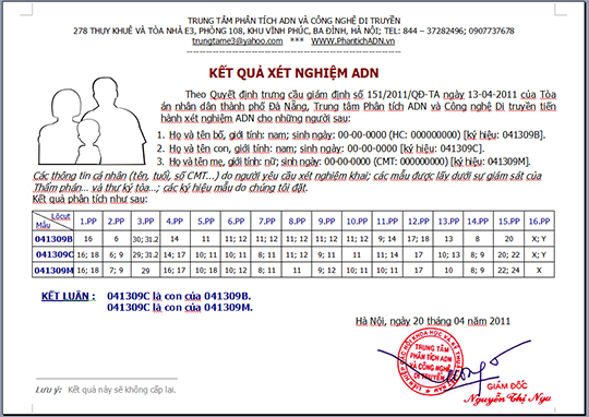 Xét nghiệm ADN theo trưng cầu của Tòa án